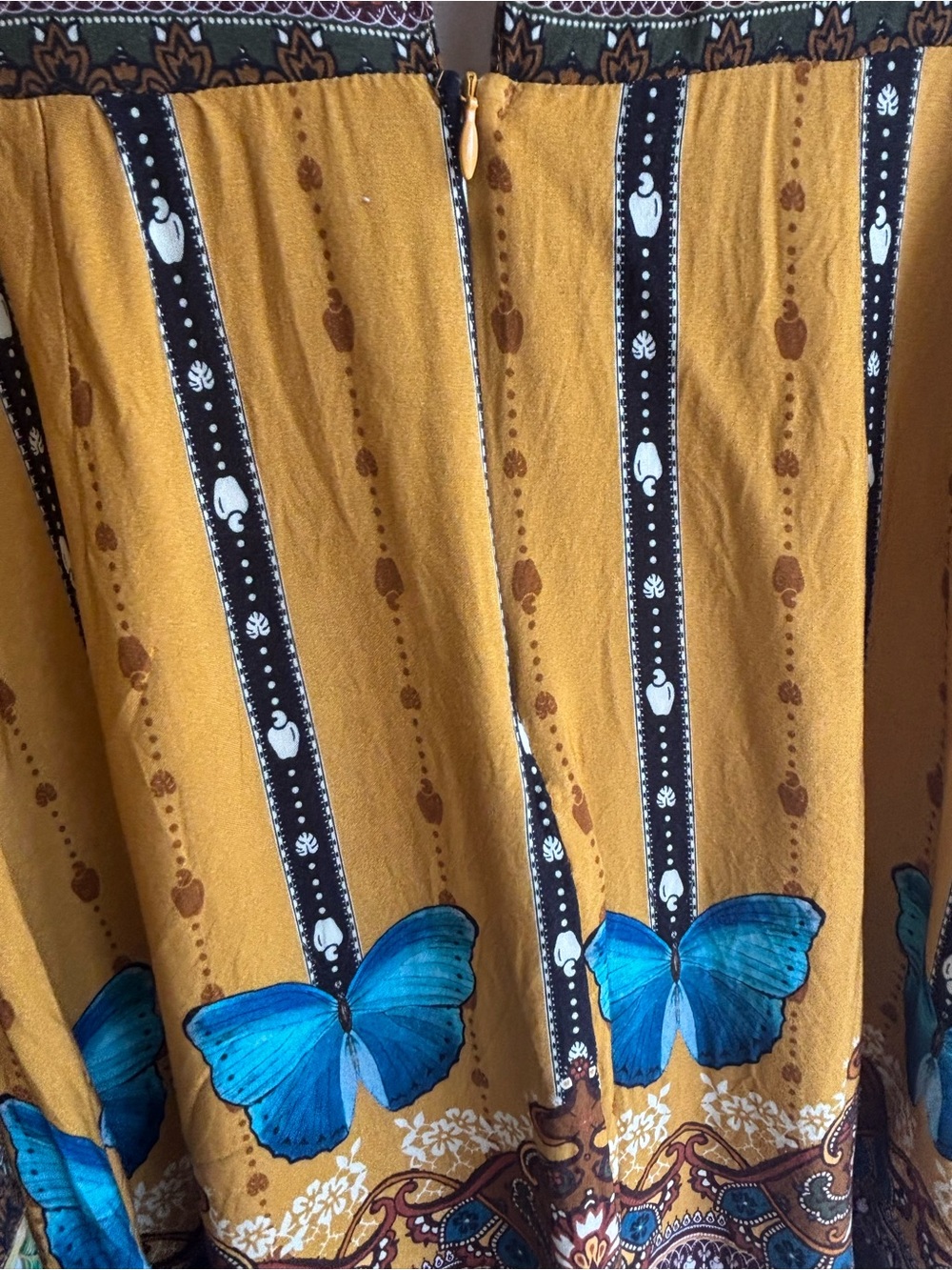 Farm Rio Brazil Mustard Yellow Butterfly Tie-Front Boho Women's Dress - Picture 9 of 11